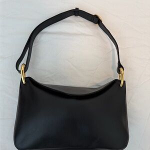 Foldover-Flap Black Leather Shoulder Bag